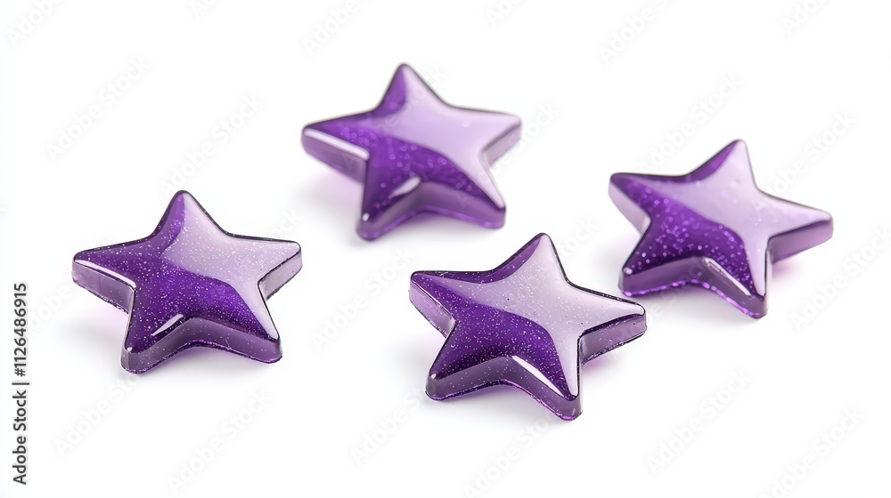 Beautiful purple stars casting ground shadows on a white background, attention-grabbing display Beautiful purple stars casting ground shadows on a white background, attention-grabbing display