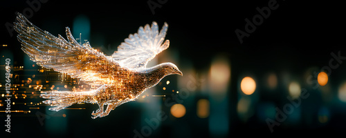 A digital art depiction of a glowing bird in flight with a blurred background, symbolizing freedom and innovation.