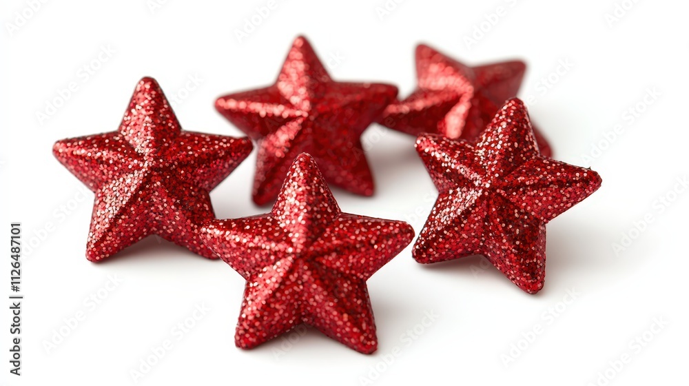 Bright red stars with shiny surfaces forming an appealing ground shadow on white background Bright red stars with shiny surfaces forming an appealing ground shadow on white background