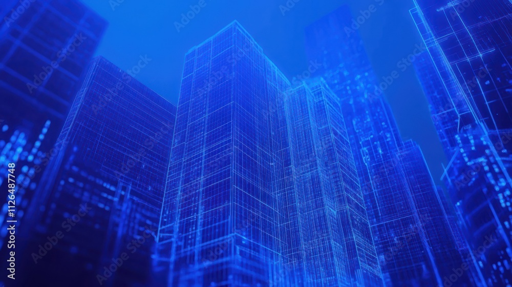 Abstract image of buildings overlaid with financial data graphs, symbolizing real estate market analysis on a blue background Abstract image of buildings overlaid with financial data graphs, symbolizing real estate market analysis on a blue background
