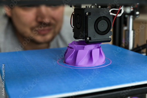 Obraz na płótnie 3D prototyping of part, creating on 3D printer by engineer