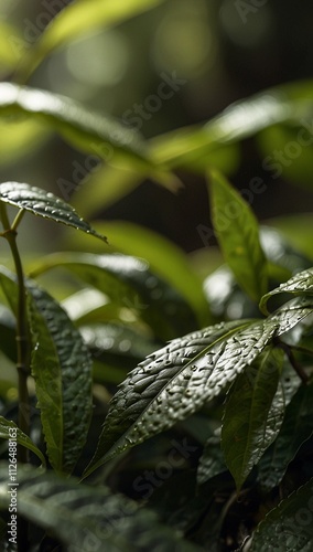 Dew-Kissed Greenery in Morning Light