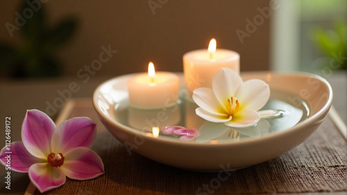 spa setting with candles and orchid