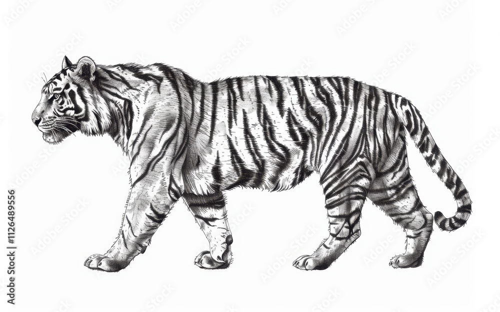 Obraz premium Tiger sketch isolated on white background. Predator monochrome illustration