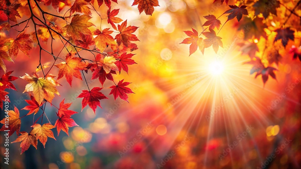 Autumn background with red leaves and sunshine
Autumn background with red leaves and sunshine