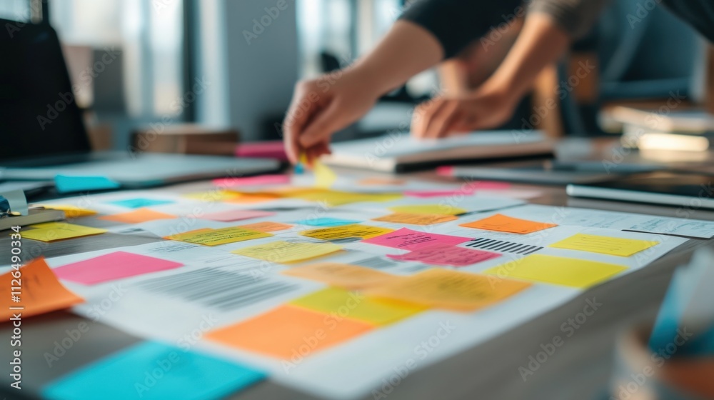 Obraz premium collaborative brainstorming with sticky notes on a table
