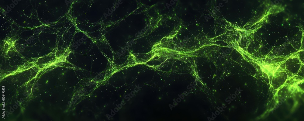 Abstract digital background with glowing lines and dots forming a network, Black backdrop with green highlights. Abstract digital background with glowing lines and dots forming a network, Black backdrop with green highlights.
