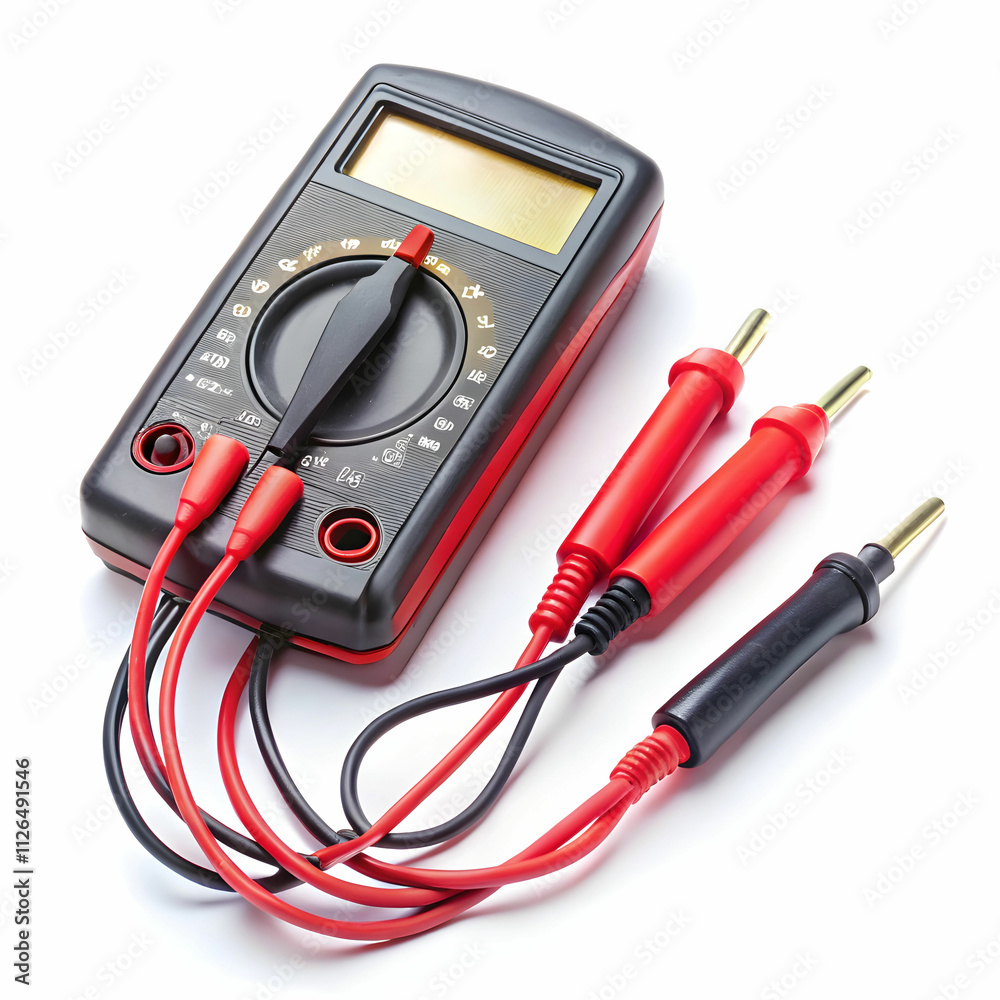 A digital multimeter with attached probes A digital multimeter with attached probes