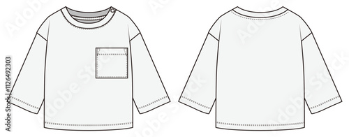illustration of a baby wear t-shirt, toddler kids, infant baby, sleep full bodysuit, fashion flat sketch, vector illustration, cad, technical drawing, flat drawing, template, mockup.