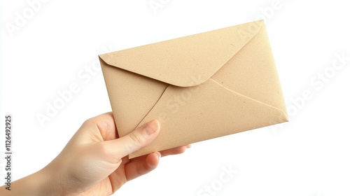 Blank Envelope Held by Woman s Hand in Minimalist Studio Setting photo