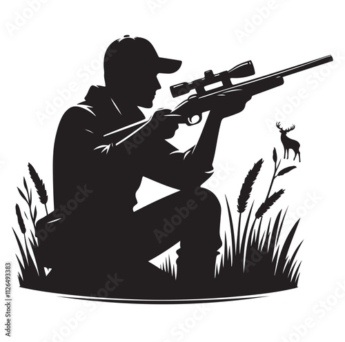 Hunting man silhouette vector illustration