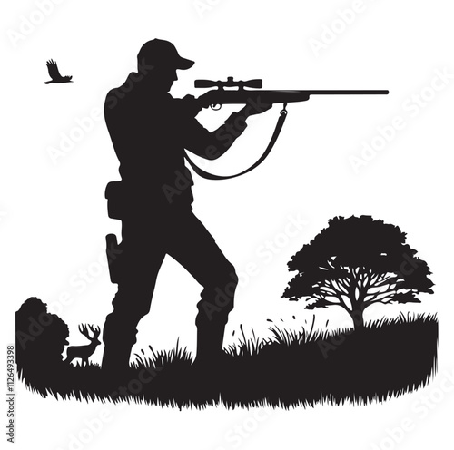 Hunting man silhouette vector illustration