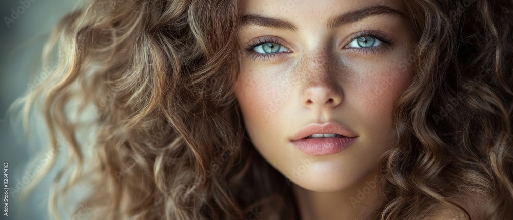 close-up portrait of a woman with curly hair and striking blue eyes close-up portrait of a woman with curly hair and striking blue eyes