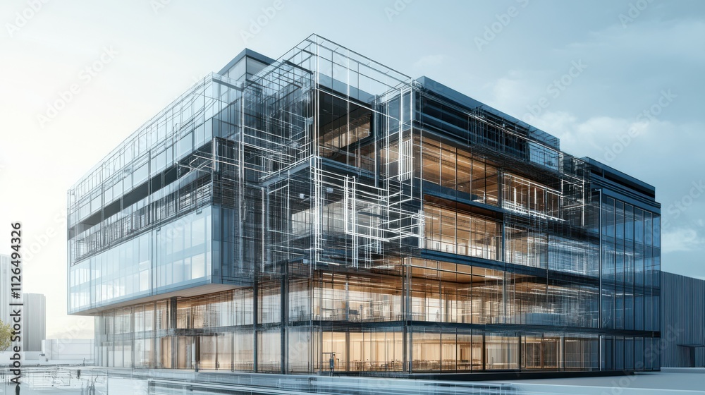 Architectural development of smart building computer systems Modern building construction designed with AI controls and IoT systems representing the integration of technology in smart Architectural development of smart building computer systems Modern building construction designed with AI controls and IoT systems representing the integration of technology in smart