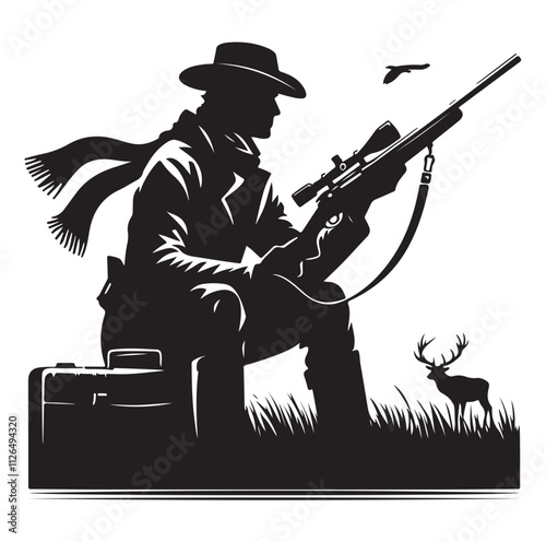Hunting man silhouette vector illustration