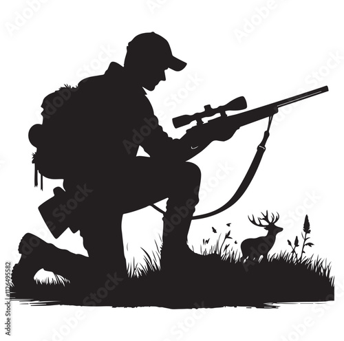 Hunting man silhouette vector illustration