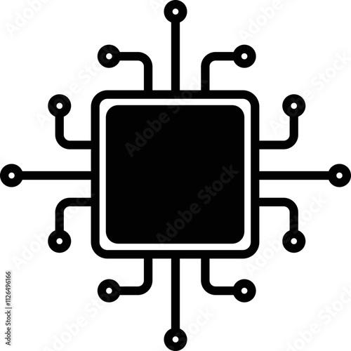 Processor line icon, microchip cpu technology board, Central processing unit. Design element flat, simple silhouette. Vector illustration
