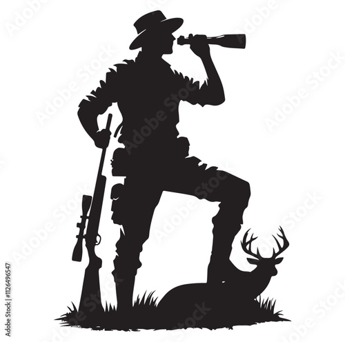 Hunting man silhouette vector illustration