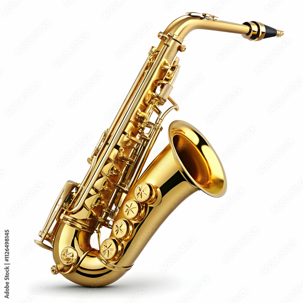 Fototapeta premium A golden saxophone with intricate, detailed keys