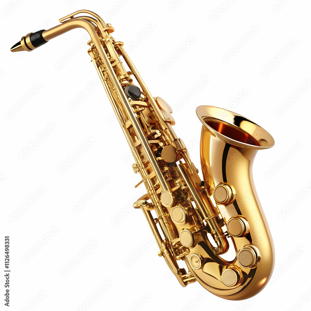 Naklejka premium A golden saxophone with intricate, detailed keys