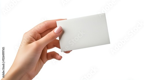 Feminine hand holding a blank envelope between thumb and index finger
