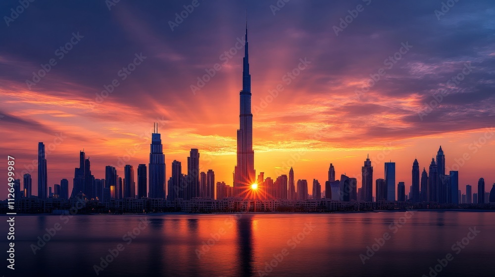stunning skyline at sunset with towering skyscrapers stunning skyline at sunset with towering skyscrapers