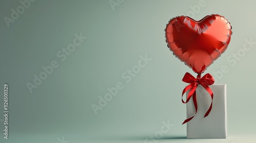 Floating Red Heart Shaped Balloon with Ribbon Bow for Romantic