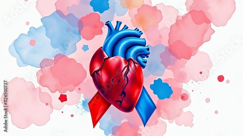 Awareness Ribbon Painting Congenital Heart Defects - Hypoplastic Left Heart Syndrome - Watercolor Art photo