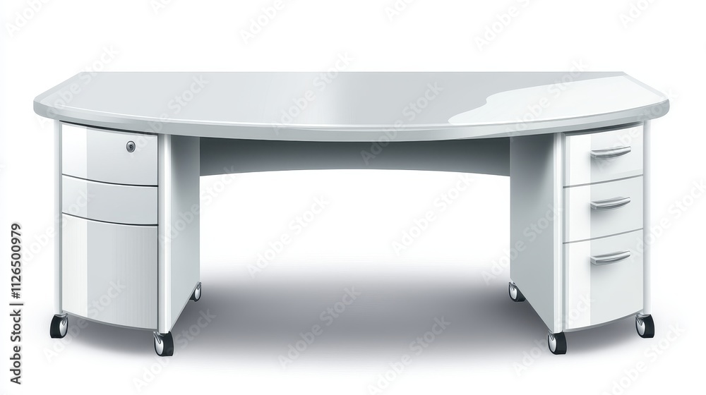 Modern White Office Desk with Rounded Edge and Rolling Drawers for Home Workspace Modern White Office Desk with Rounded Edge and Rolling Drawers for Home Workspace