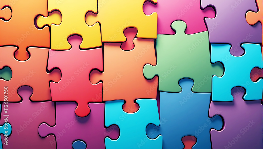 Colorful puzzle pieces representing diverse human profiles and connections in a vibrant, interlocking shapes, unity in diversity, geometric pattern, multicolored mosaic Colorful puzzle pieces representing diverse human profiles and connections in a vibrant, interlocking shapes, unity in diversity, geometric pattern, multicolored mosaic