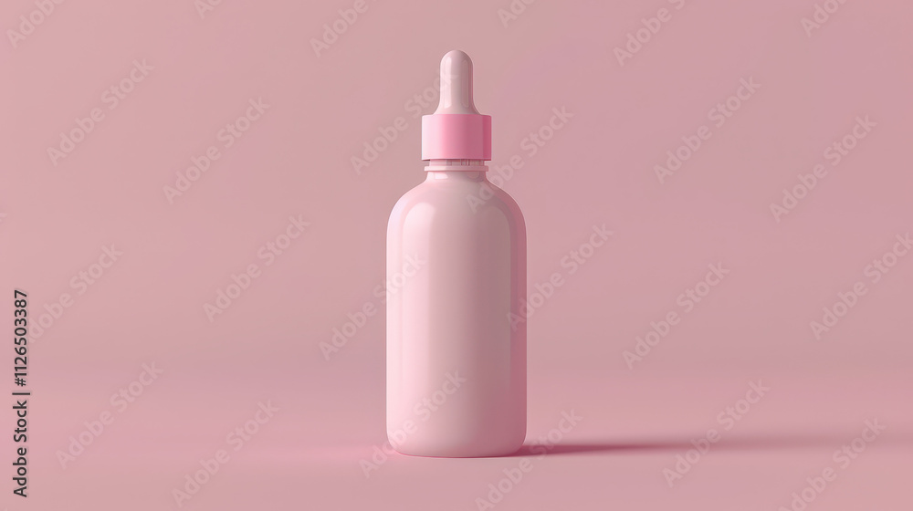 pink dropper bottle product mockup, empty label