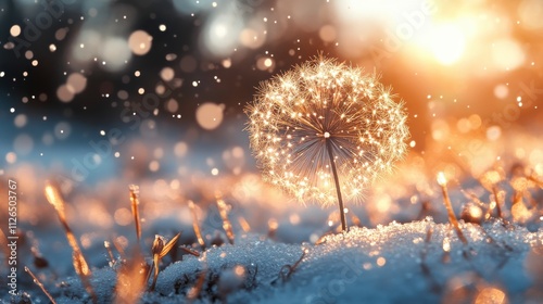 Fireworks lighting up a snowy hilltop, magical winter New Year s celebration selective focus, winter theme, ethereal, overlay, mountain backdrop photo