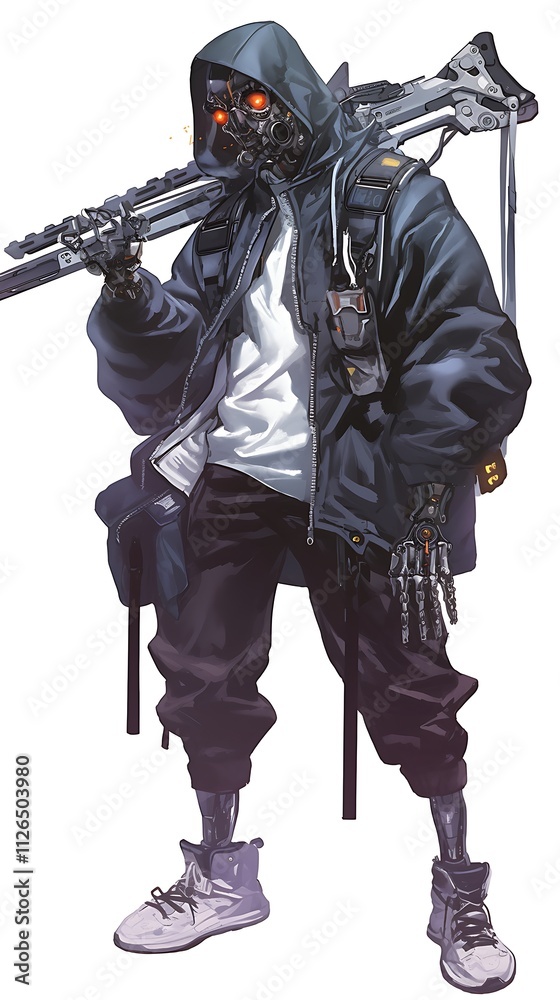 Fototapeta premium Cyberpunk character design, futuristic warrior, dystopian soldier