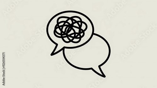 Two speech bubbles one filled with a chaotic doodle symbolizing confusion in communication and tangled thoughts