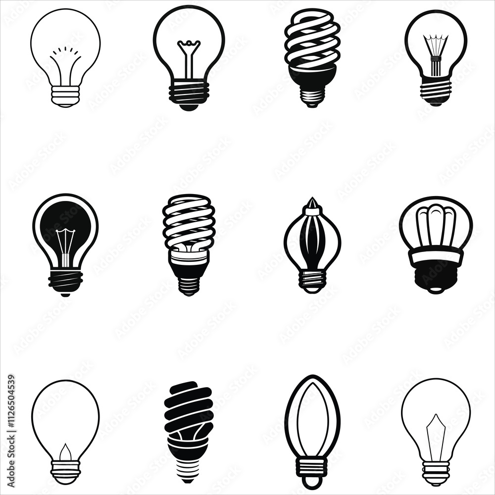 Naklejka premium Collection of Light Bulb vector illumination - Incandescent light bulb ClipArt Design 
