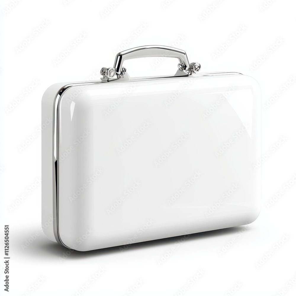 Glossy White Briefcase with Silver Handle on Plain Background for Professional Use Glossy White Briefcase with Silver Handle on Plain Background for Professional Use
