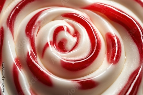 swirled red and white dessert topping close-up