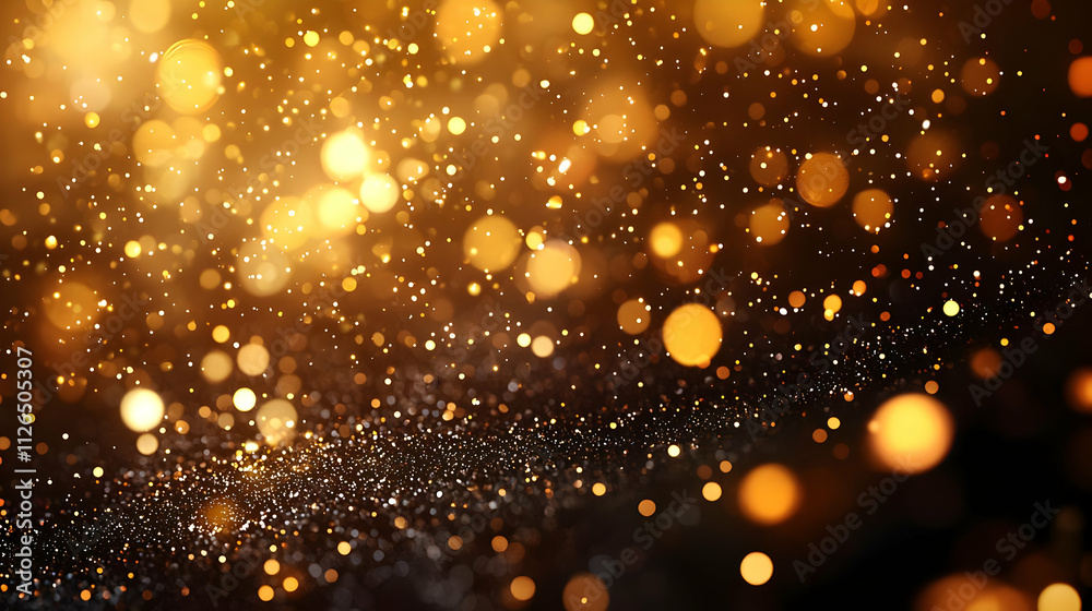 Golden Lights Sparkle & Shimmer, Festive Background Glows Brightly Golden Lights Sparkle & Shimmer, Festive Background Glows Brightly