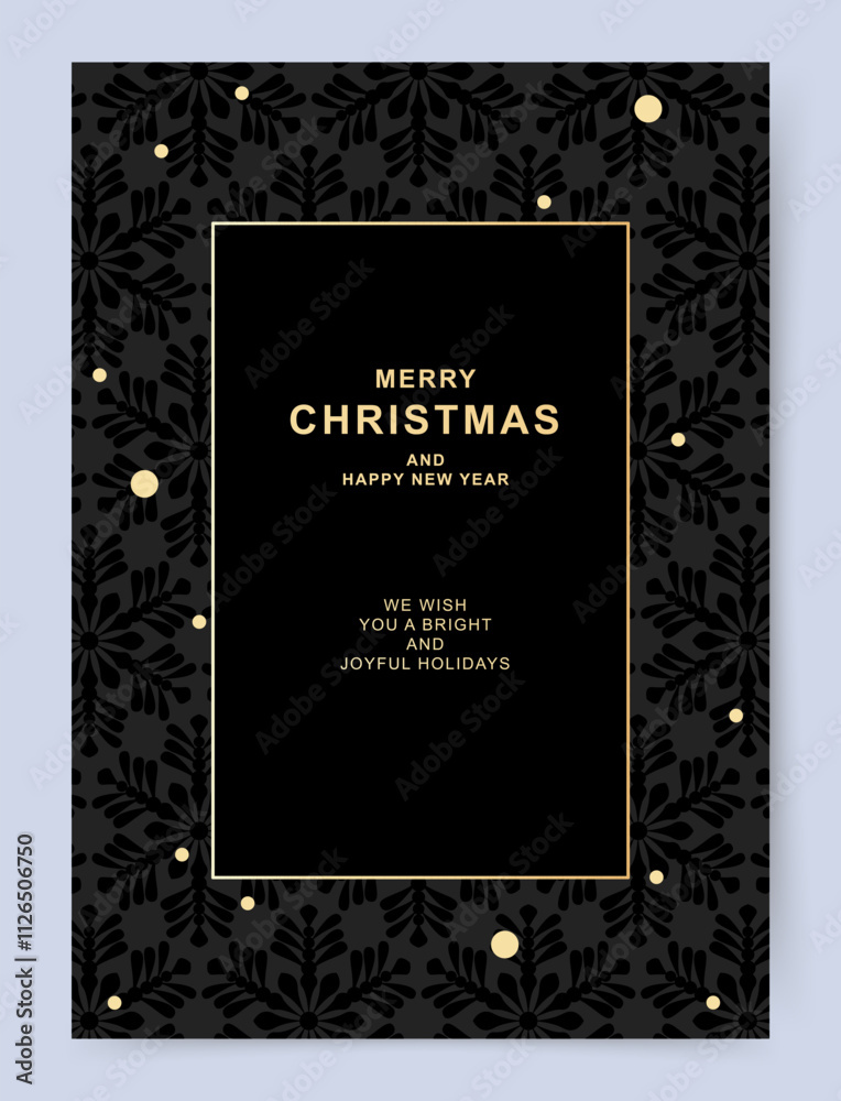 Naklejka premium Christmas and New Year Greeting Card. Xmas background with beautiful snowflakes pattern. Holiday vector template for banner, party invitation, poster, advertising, social media 