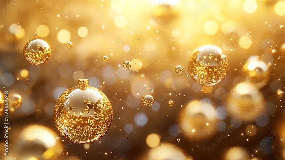 Beautiful golden Christmas balls banner with copy space for holiday greetings and festive decorations Beautiful golden Christmas balls banner with copy space for holiday greetings and festive decorations
