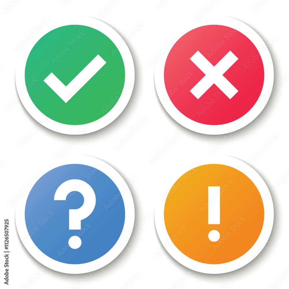 Set of Check Mark, Cross Shape, Question Mark and Exclamation Point Symbols