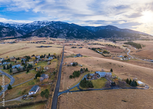 Suburbs of Bozeman, Montana in an aerial view