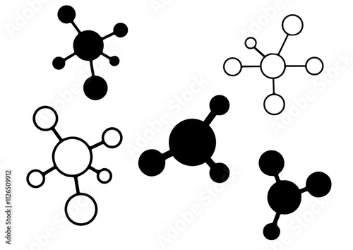 vector black and white set of molecule drawings