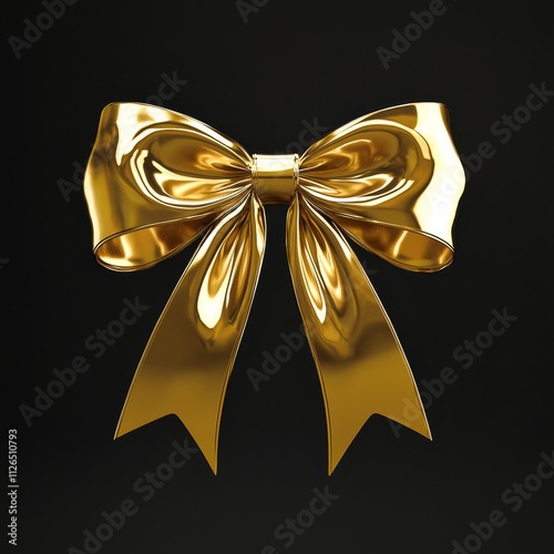 Shiny Golden 3D Bow with Intricately Folded Ribbon for Luxurious Holiday
