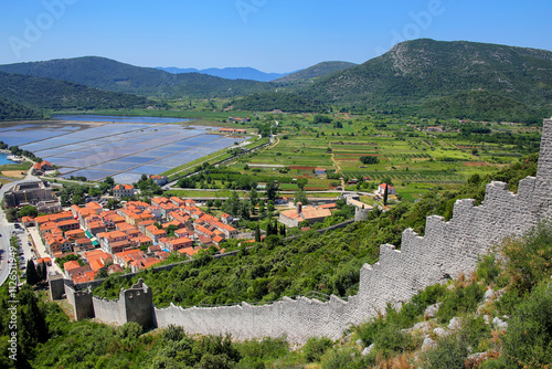 View pof Ston town and its defensive walls, Peljesac Peninsula, Croatia photo