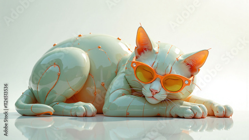a cat wearing sunglasses laying on the floor