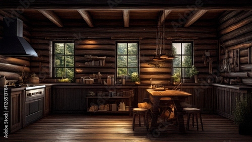 interior of a country house , wooden interior , top view