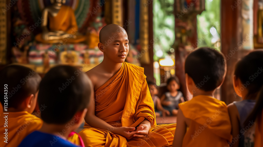 Monk Explaining Vesak to Children Monk Explaining Vesak to Children