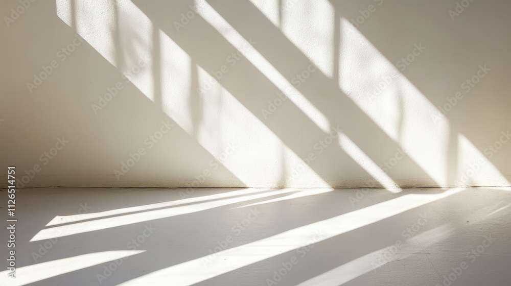 Minimalist white wall with abstract shadows creating depth Minimalist white wall with abstract shadows creating depth