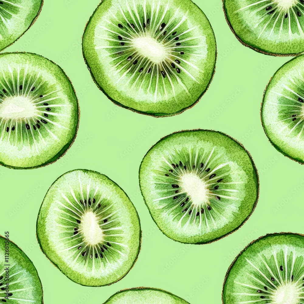 Fototapeta premium Vibrant Kiwi Slices with Vivid Green Centers and Subtle Patterns